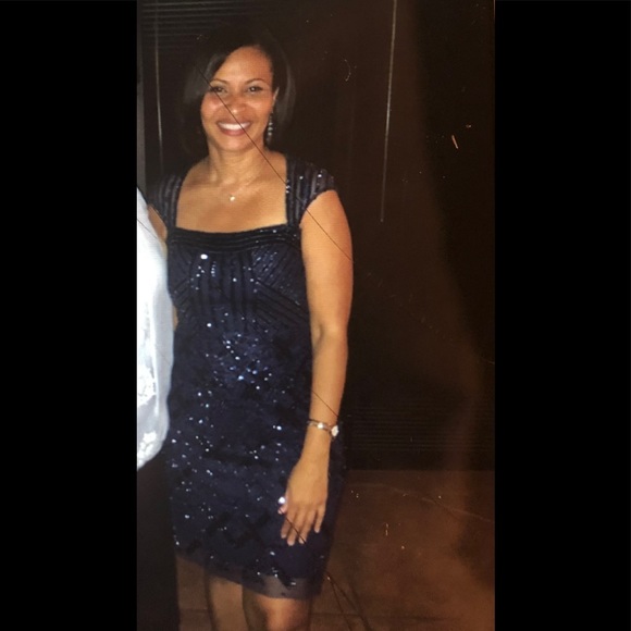 Adrianna Papella short sequin/bead embellished blue dress 6P - Picture 10 of 10